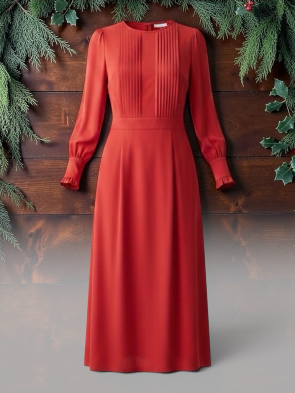 SHEIN Red Maxi Dress with Puff ruffle cuff sleeves and tucks on front S